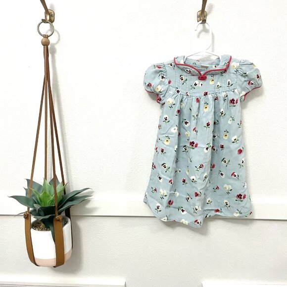 GAP X DOEN Floral Dress Girls Blue Red Short Sleeve Peter Pan Collar Size 3 - Picture 2 of 6